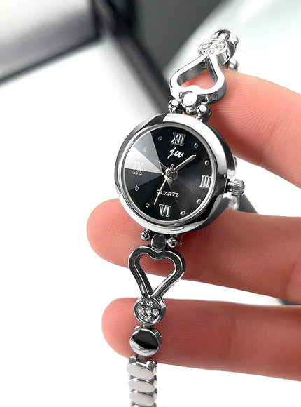 KissICON Silver Black KissIcon Rose Love Bracelet Watch - Compact Exquisite