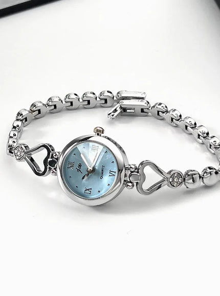 KissICON Silver Blue KissIcon Rose Love Bracelet Watch - Compact Exquisite