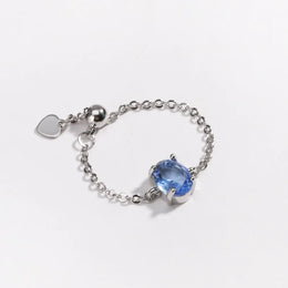 KissICON silver blue / resizable Delicate Adjustable Bling Oval Ring – CZ Sparkle