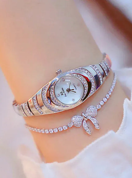 KissICON Silver BS Brand Diamond Snake Bracelet Watch For Women