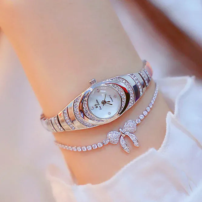 KissICON Silver BS Brand Diamond Snake Bracelet Watch For Women