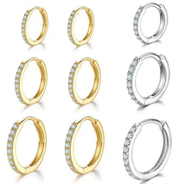KissICON Silver color / 12mm 925 Sterling Silver Gold Plated Small Zirconia Huggie Hoop Earrings For Women Girls Gift Wedding Engagement Party Ear Buckle