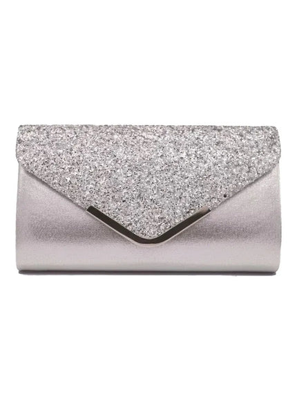 Dropshipman silver Glitter Bling Envelope Clutch Bag – Shiny Party & Wedding Dinner Handbag