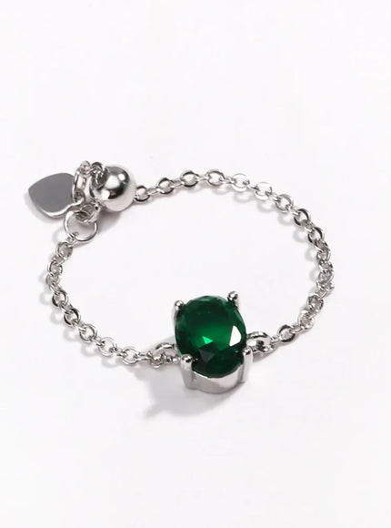 KissICON silver green / resizable Delicate Adjustable Bling Oval Ring – CZ Sparkle