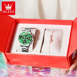 jkthpu-45 Silver Green Set / Yes / CHINA 💋 OLEVS Women Watch 5632 - Elegant Quartz Chronograph