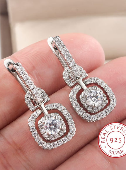 KissICON silver Kiss Icon Silver Square Drop Earrings - Elegant Zircon Shine