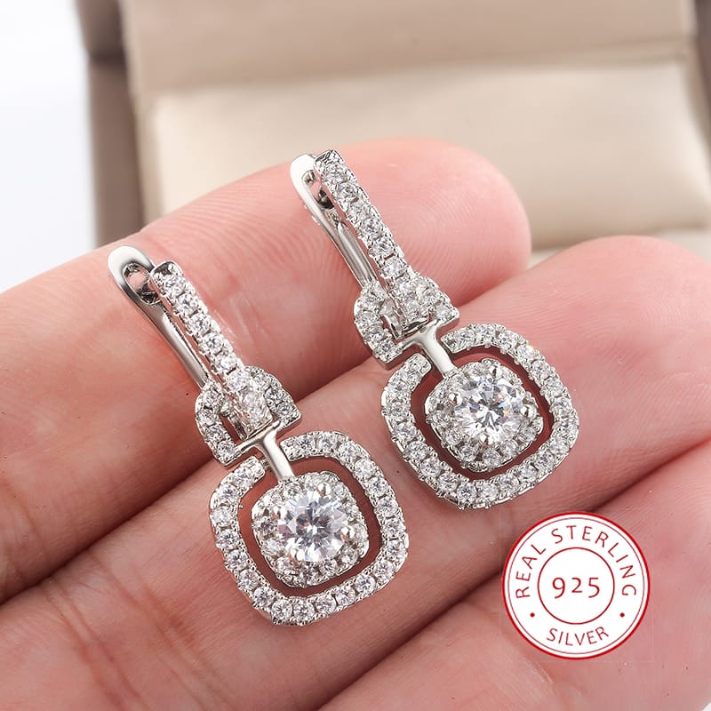 KissICON silver Kiss Icon Silver Square Drop Earrings - Elegant Zircon Shine