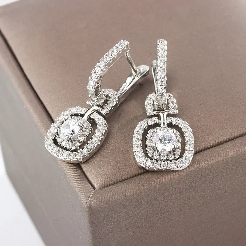 KissICON silver Kiss Icon Silver Square Drop Earrings - Elegant Zircon Shine