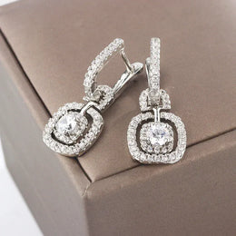 KissICON silver Kiss Icon Silver Square Drop Earrings - Elegant Zircon Shine