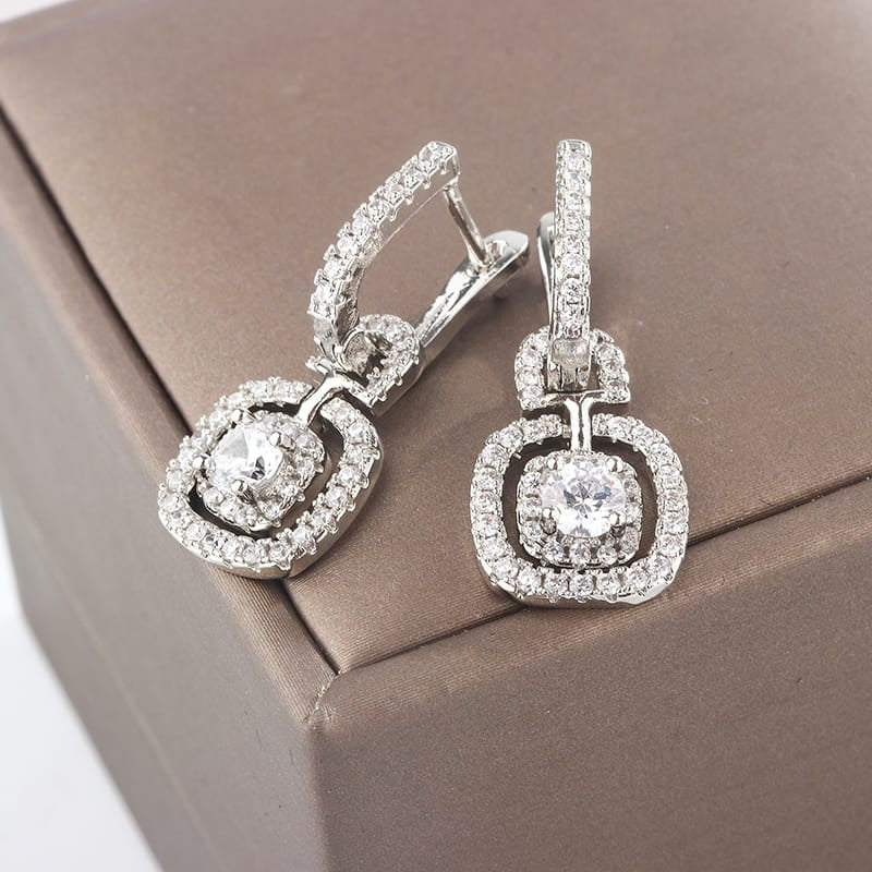 KissICON silver Kiss Icon Silver Square Drop Earrings - Elegant Zircon Shine