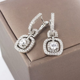 KissICON silver Kiss Icon Silver Square Drop Earrings - Elegant Zircon Shine