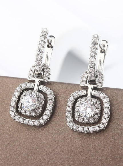 KissICON silver Kiss Icon Silver Square Drop Earrings - Elegant Zircon Shine