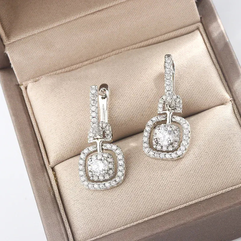 KissICON silver Kiss Icon Silver Square Drop Earrings - Elegant Zircon Shine