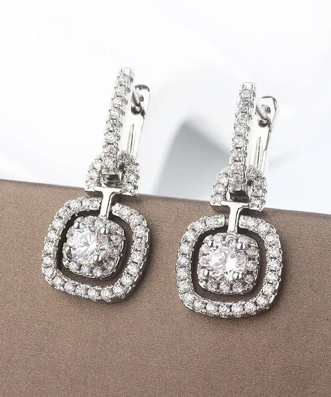 KissICON silver Kiss Icon Silver Square Drop Earrings - Elegant Zircon Shine