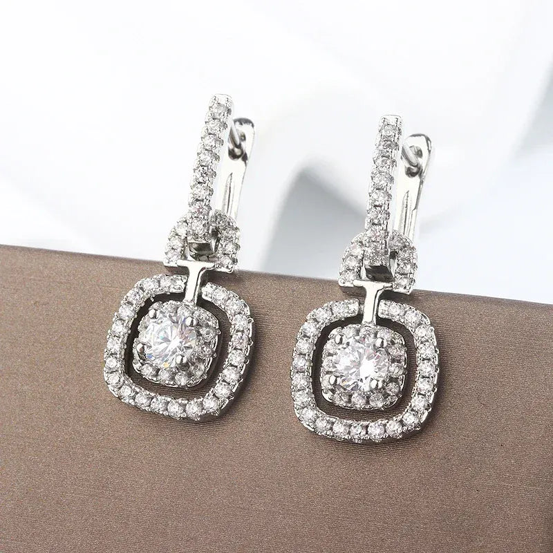 KissICON silver Kiss Icon Silver Square Drop Earrings - Elegant Zircon Shine