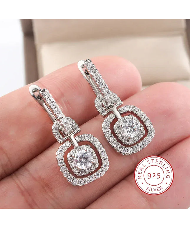 KissICON silver Kiss Icon Silver Square Drop Earrings - Elegant Zircon Shine