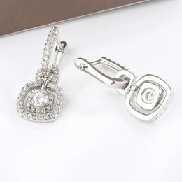 KissICON silver Kiss Icon Silver Square Drop Earrings - Elegant Zircon Shine