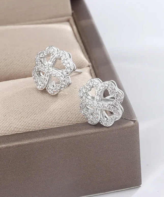 KissICON Silver KissIcon 925 Silver Plated Earrings Clover Zircon - Luck