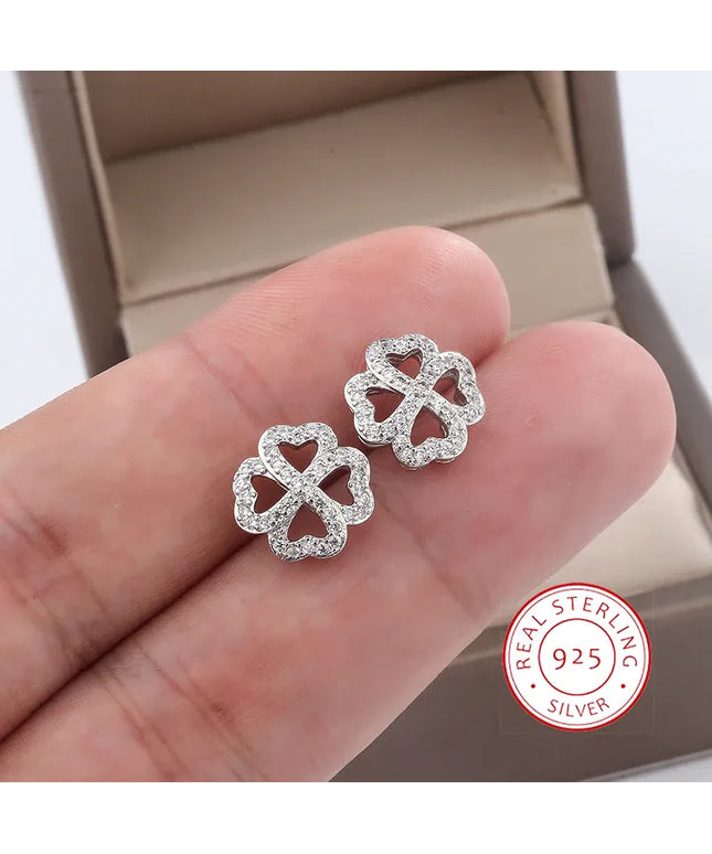 KissICON Silver KissIcon 925 Silver Plated Earrings Clover Zircon - Luck