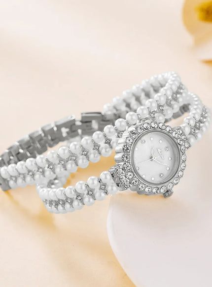 KissICON silver [KissIcon] Romantic Womens Watch Pearl Bracelet - Waterproof