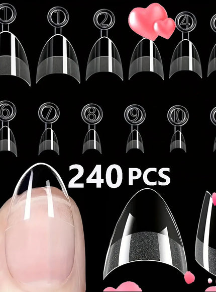 KissICON Silver KissIcon Short Almond Nail Tips Clear Gel Press