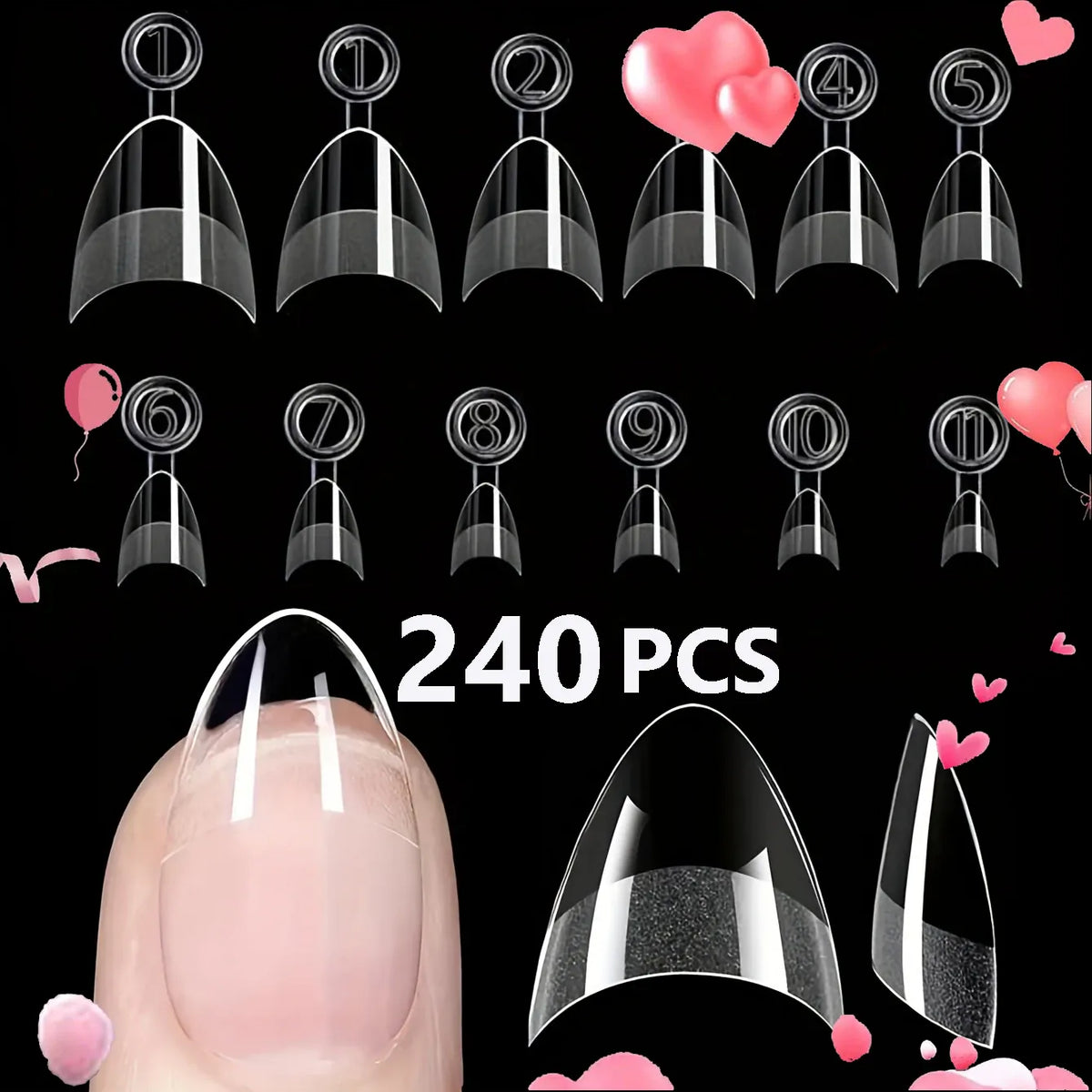 KissICON Silver KissIcon Short Almond Nail Tips Clear Gel Press
