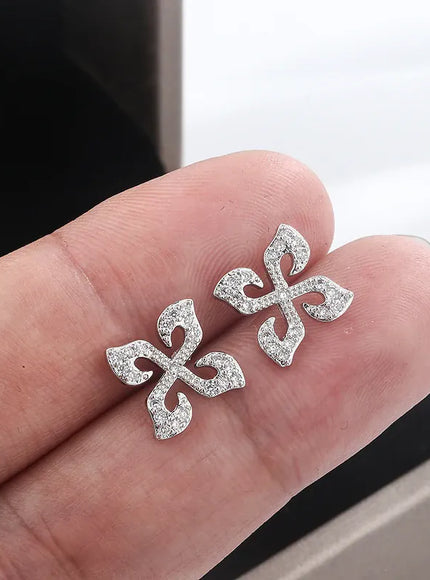 KissICON Silver KissIcon Silver Plated Four Leaf Clover Earrings - Zircon