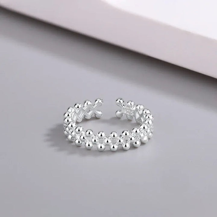 Kissicon Sterling Silver Bilayer Ball Open Ring