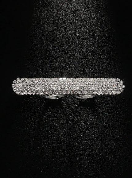 KissICON Silver Kissicon Two Finger Bar Ring – Rhinestone Open Sparkle