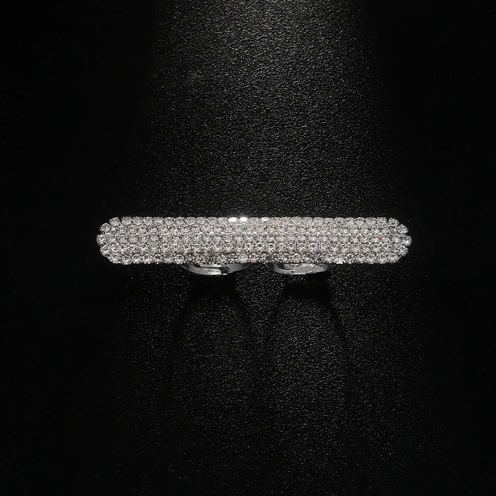 KissICON Silver Kissicon Two Finger Bar Ring – Rhinestone Open Sparkle