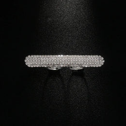KissICON Silver Kissicon Two Finger Bar Ring – Rhinestone Open Sparkle