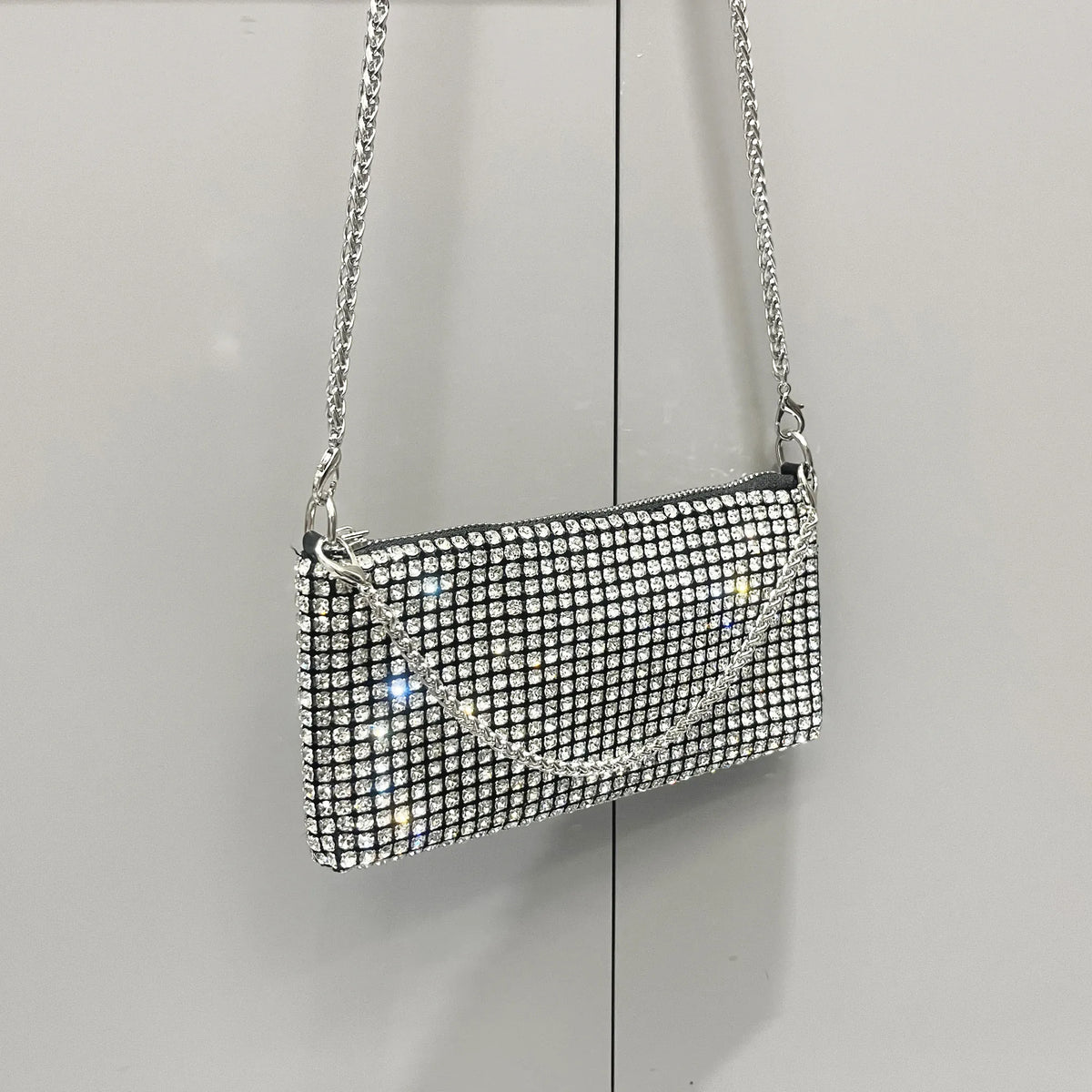 Dropshipman silver Luxury Designer Rhinestones Clutch Purse Bag for women handle bag Shoulder Bag Purse