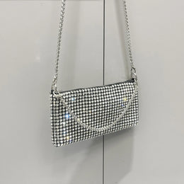 Dropshipman silver Luxury Designer Rhinestones Clutch Purse Bag for women handle bag Shoulder Bag Purse