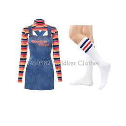 KissICON Silver / M / halloween costume Halloween Costumes for Women Scary Nightmare Killer Doll Wanna Play Movie Character Chucky Doll Costume With Stockings