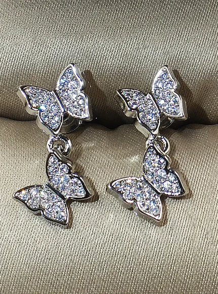 KissICON silver NEW 925 Silver Plated Shine Temperament Cute Butterfly Stud Earrings For Women Trendy Charming Anniversary Gift Jewelry