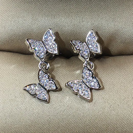 KissICON silver NEW 925 Silver Plated Shine Temperament Cute Butterfly Stud Earrings For Women Trendy Charming Anniversary Gift Jewelry