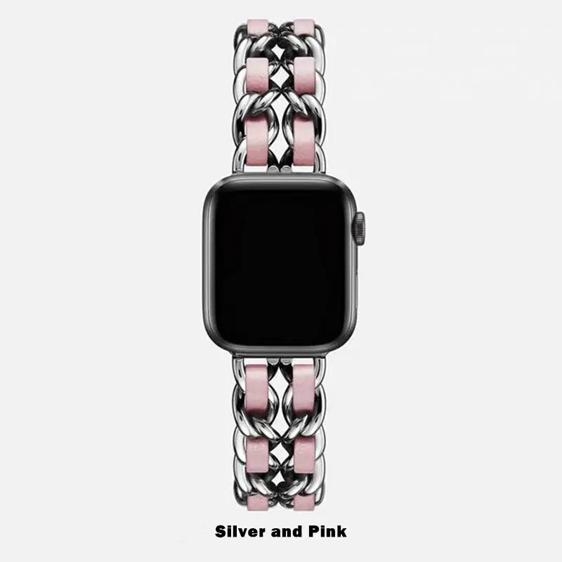 KissICON Silver Pink / 46-44-45-49mm 42mm Women Metal Strap for Apple Watch Band 10 9 8 Ultra 46mm 42mm 49mm 7 SE 6 5 41mm 45mm 44/40mm Lady Gold Steel Bracelet Wristband
