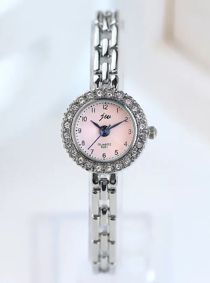 KissICON Silver pink KissIcon Women Diamond Bracelet Watch - Elegant Quartz