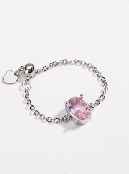 KissICON silver pink / resizable Delicate Adjustable Bling Oval Ring – CZ Sparkle