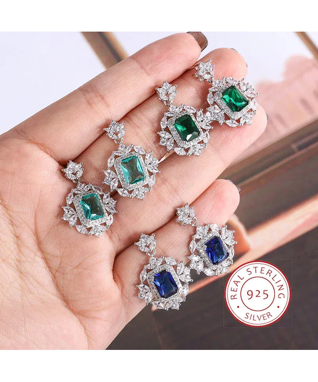 Dropshipman Silver Plated Earrings 925 Green Blue Zircon - Sparkle