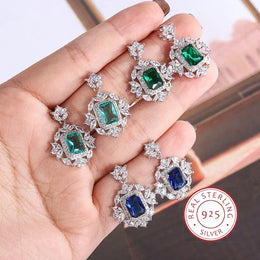 Dropshipman Silver Plated Earrings 925 Green Blue Zircon - Sparkle