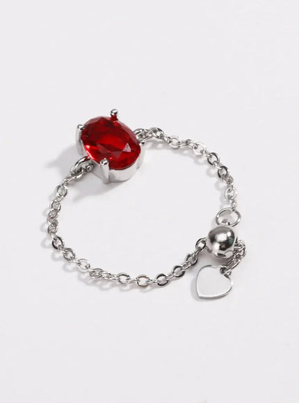 KissICON silver red / resizable Delicate Adjustable Bling Oval Ring – CZ Sparkle