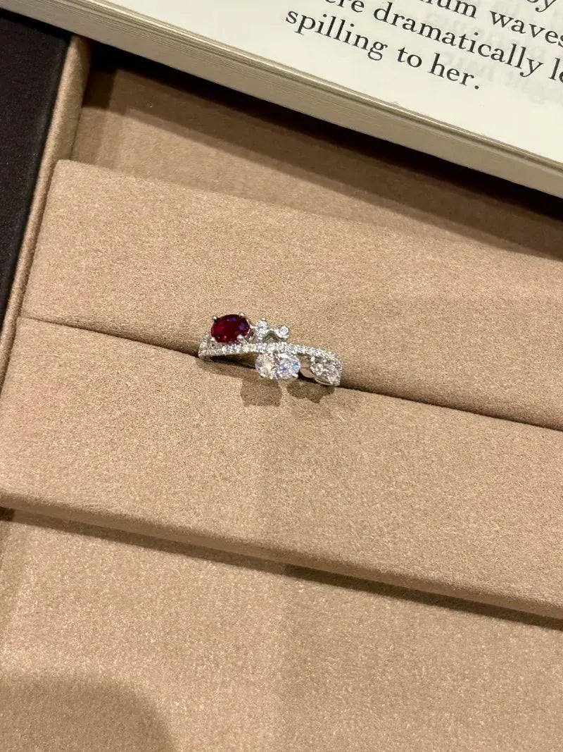 KissICON Silver / resizable Classic Fresh Elegant Ring with Red Diamonds Unique Light Luxury Interlocking Design Rings for Women Party Jewelry Gifts
