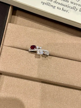 KissICON Silver / resizable Classic Fresh Elegant Ring with Red Diamonds Unique Light Luxury Interlocking Design Rings for Women Party Jewelry Gifts