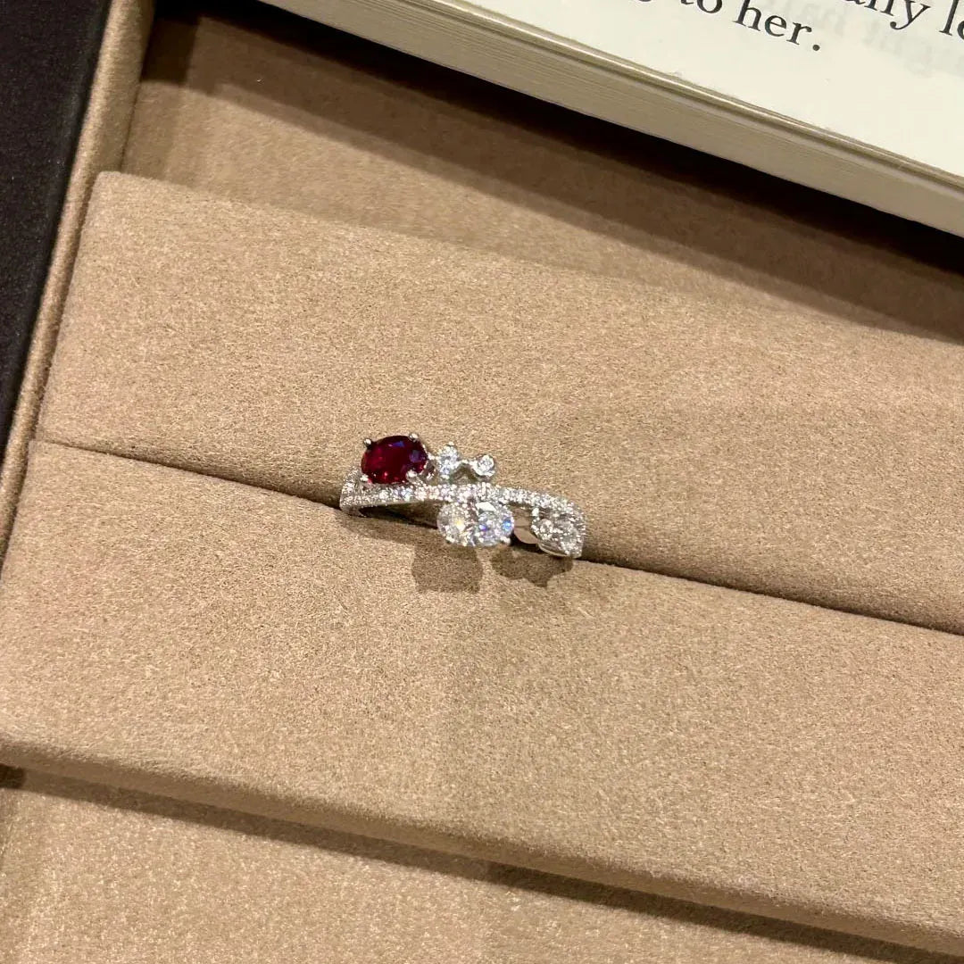 KissICON Silver / resizable Classic Fresh Elegant Ring with Red Diamonds Unique Light Luxury Interlocking Design Rings for Women Party Jewelry Gifts