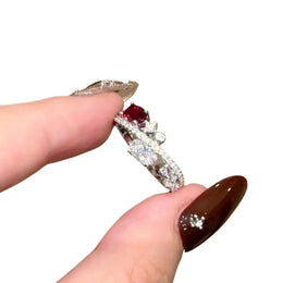 KissICON Silver / resizable Classic Fresh Elegant Ring with Red Diamonds Unique Light Luxury Interlocking Design Rings for Women Party Jewelry Gifts