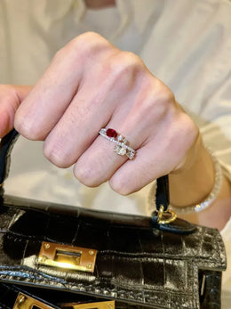 KissICON Silver / resizable Classic Fresh Elegant Ring with Red Diamonds Unique Light Luxury Interlocking Design Rings for Women Party Jewelry Gifts