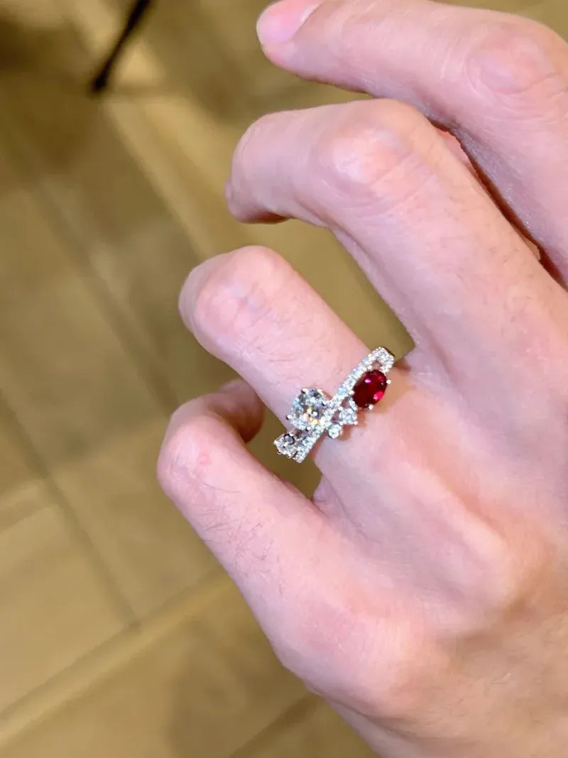 KissICON Silver / resizable Classic Fresh Elegant Ring with Red Diamonds Unique Light Luxury Interlocking Design Rings for Women Party Jewelry Gifts