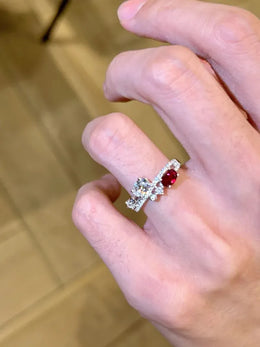 KissICON Silver / resizable Classic Fresh Elegant Ring with Red Diamonds Unique Light Luxury Interlocking Design Rings for Women Party Jewelry Gifts