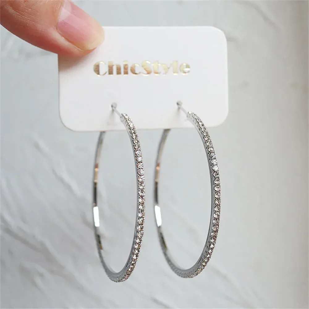 KissICON Earrings Silver Sparkling Paved Rhinestone Hoop Earrings